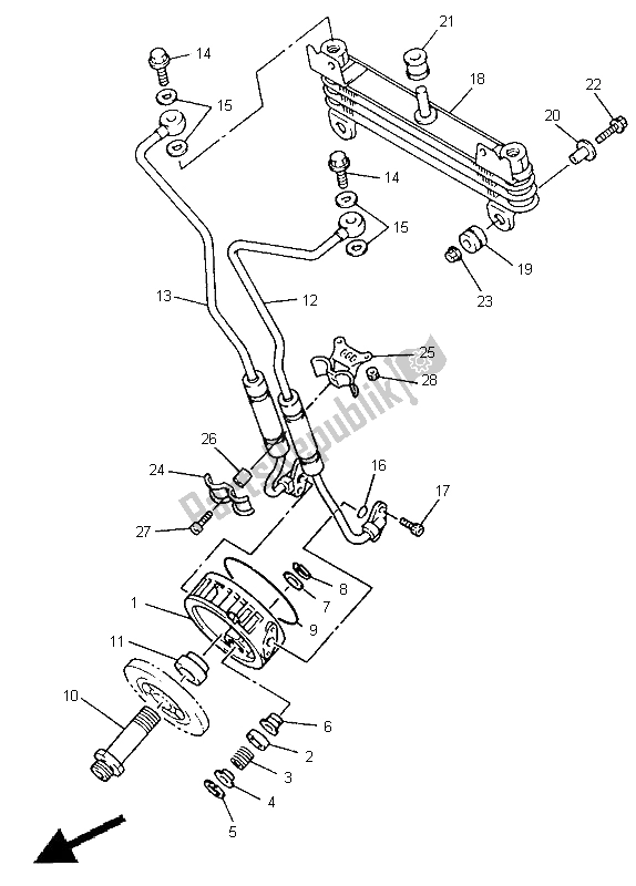 All parts for the Oil Cooler of the Yamaha XJ 600S Diversion 1998