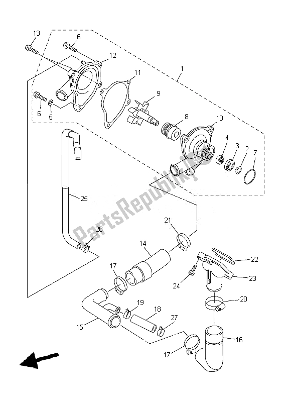 All parts for the Water Pump of the Yamaha YZF R6 600 2010