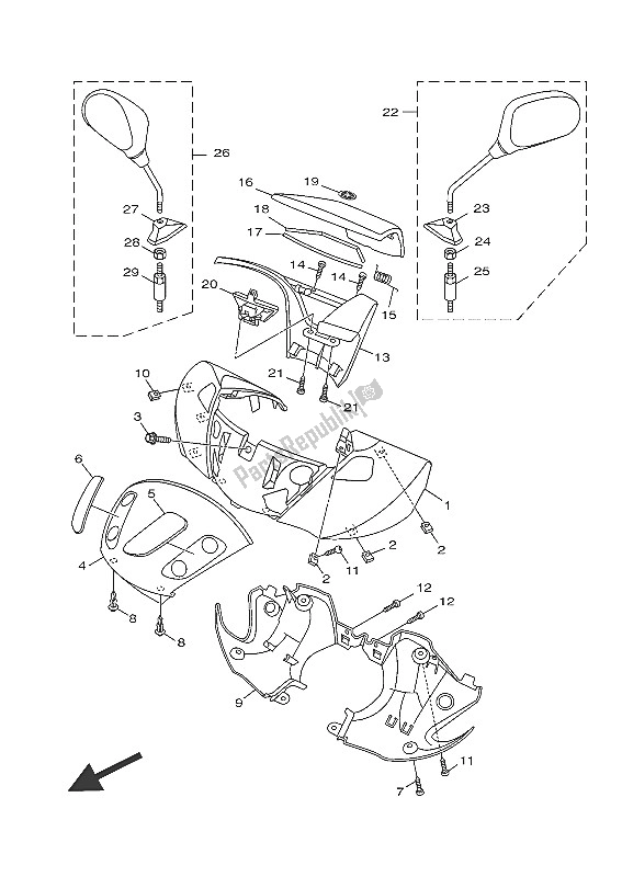 All parts for the Cowling 1 of the Yamaha HW 151 2016