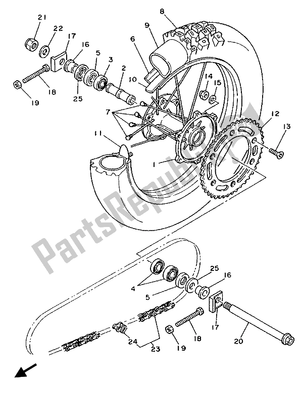 Alle onderdelen voor de Achterwiel van de Yamaha YZ 125 LC 1990