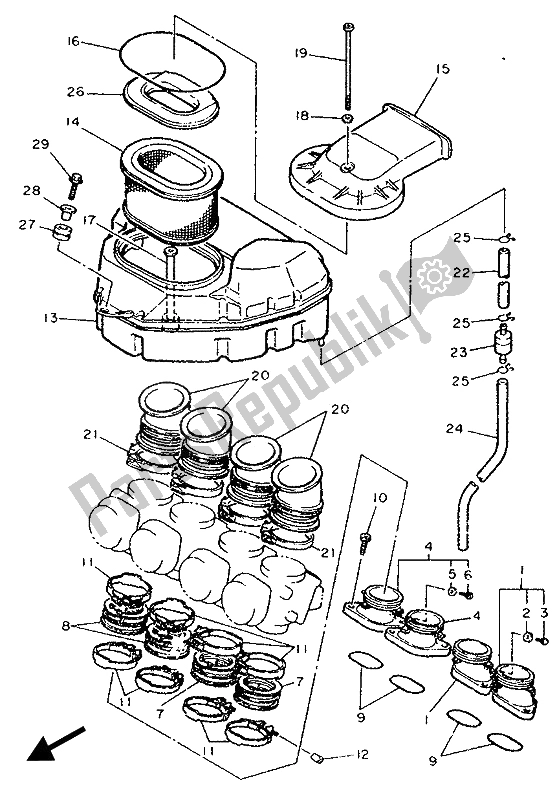 Toutes les pièces pour le Admission du Yamaha FZR 1000 1989