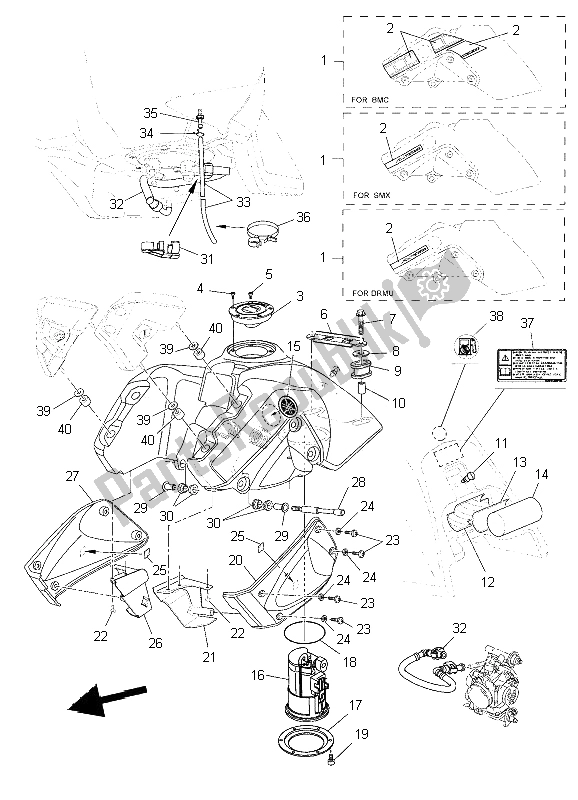 All parts for the Fuel Tank of the Yamaha XT 660Z Tenere 2009