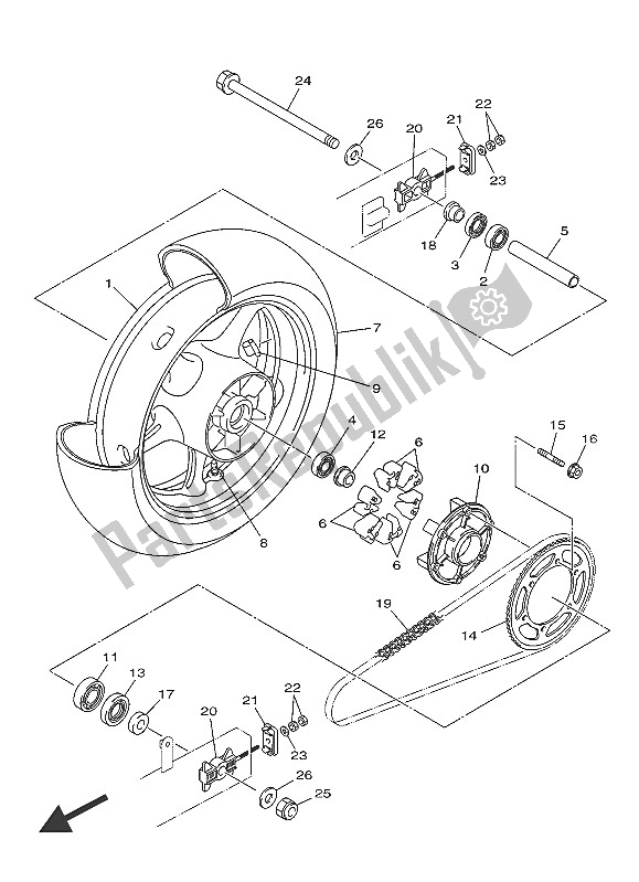 Tutte le parti per il Ruota Posteriore del Yamaha XJ6N 600 2016