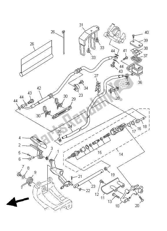 All parts for the Rear Master Cylinder of the Yamaha XV 1900A Midnight Star 2007