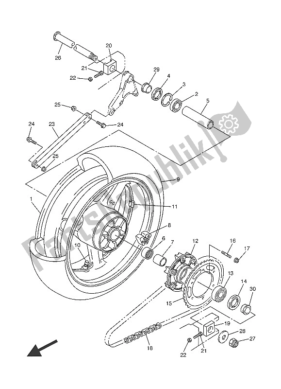 All parts for the Rear Wheel of the Yamaha XJR 1300C 2016