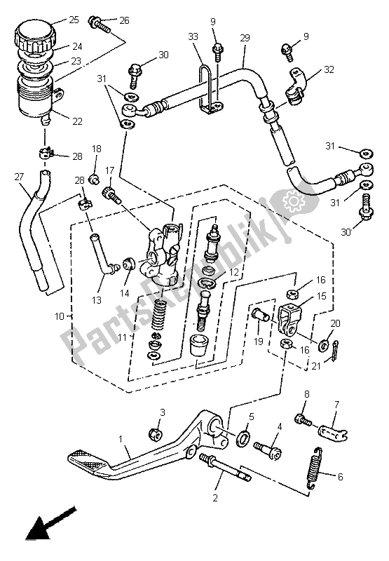 Toutes les pièces pour le Maître-cylindre Arrière du Yamaha XJR 1200 1995