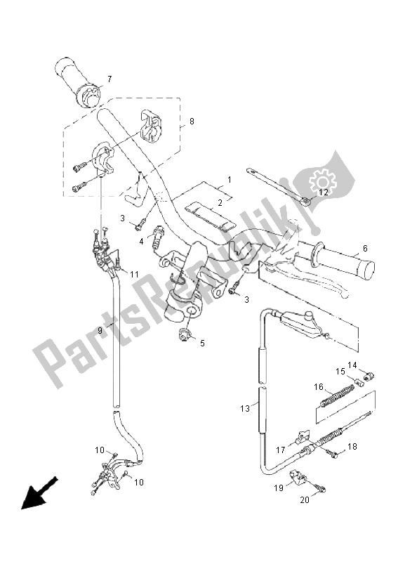 All parts for the Steering Handle & Cable of the Yamaha NXC 125 Cygnus X 2009