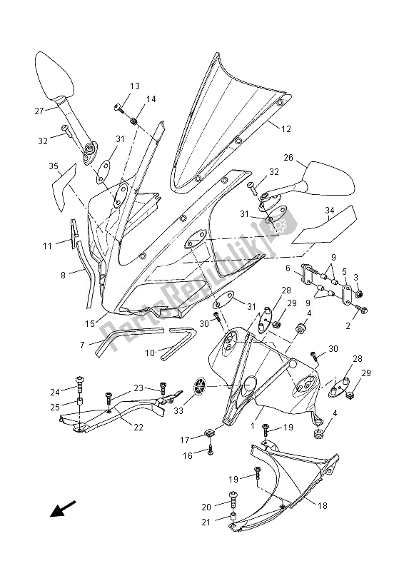 Alle onderdelen voor de Motorkap 2 van de Yamaha YZF R 125 2013