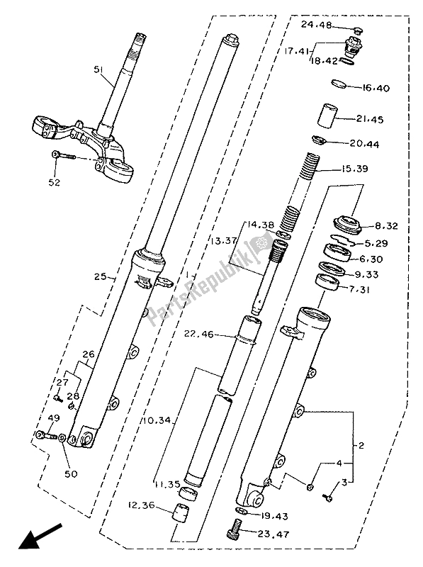 Toutes les pièces pour le Fourche Avant du Yamaha FZR 1000 1989