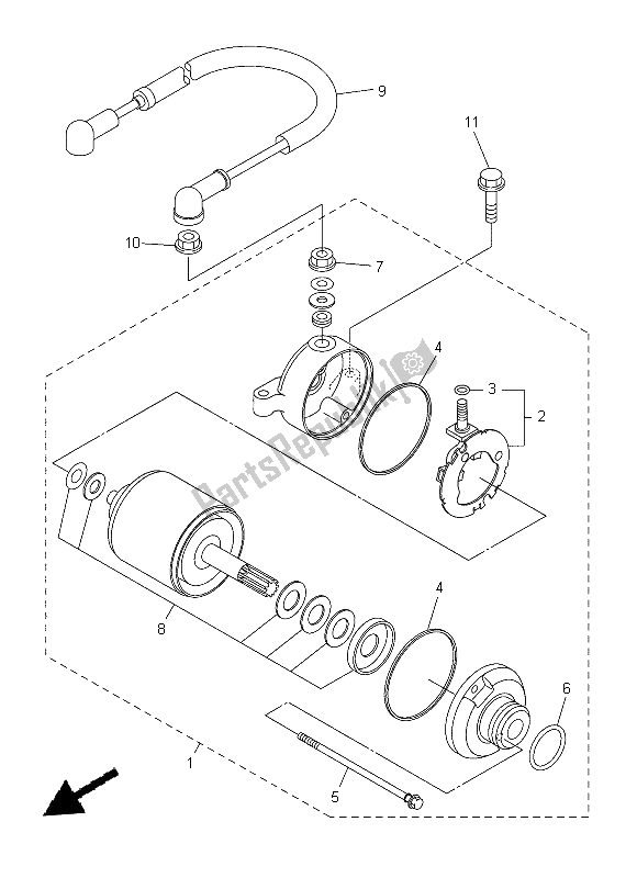 All parts for the Starting Motor of the Yamaha WR 250R 2014