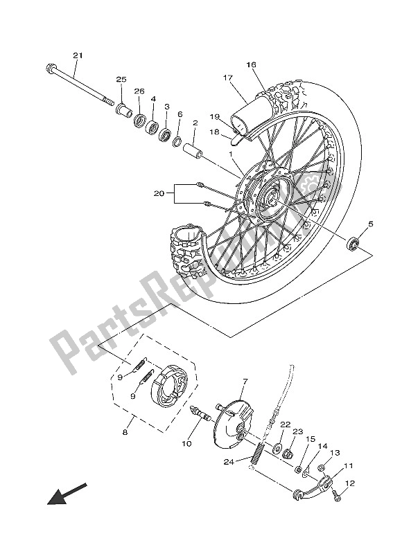 All parts for the Front Wheel of the Yamaha TT R 110E 2016