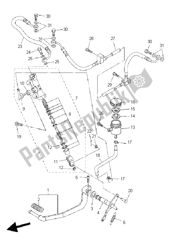 All parts for the Rear Master Cylinder of the Yamaha FZ6 Sahg 600 2009