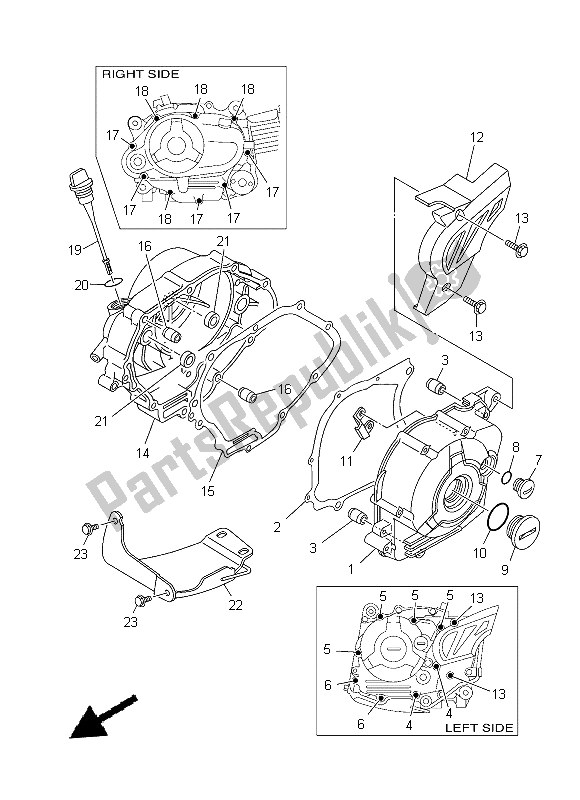 Alle onderdelen voor de Carterdeksel 1 van de Yamaha TT R 110E 2015