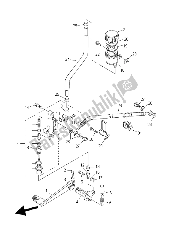 Alle onderdelen voor de Achterste Hoofdcilinder van de Yamaha FJR 1300 2002