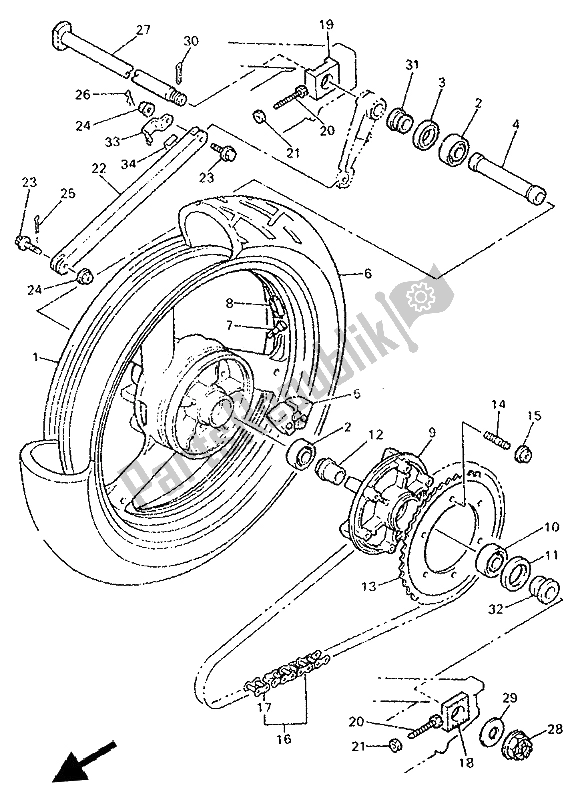 Toutes les pièces pour le Roue Arrière du Yamaha YZF 750 SP 1994