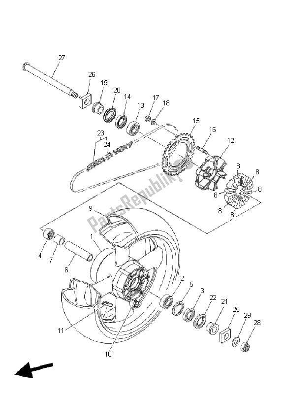 All parts for the Rear Wheel of the Yamaha MT 01 5 YU3 1670 2006