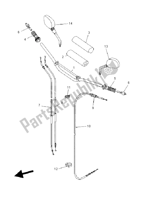 All parts for the Steering Handle & Cable of the Yamaha XT 660X 2011