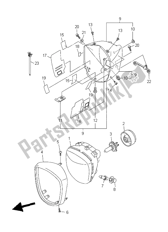 All parts for the Headlight of the Yamaha XVS 1300A Midnight Star 2009