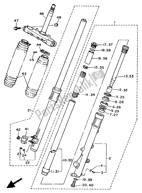 All parts for the Front Fork of the Yamaha XT 600K 1993