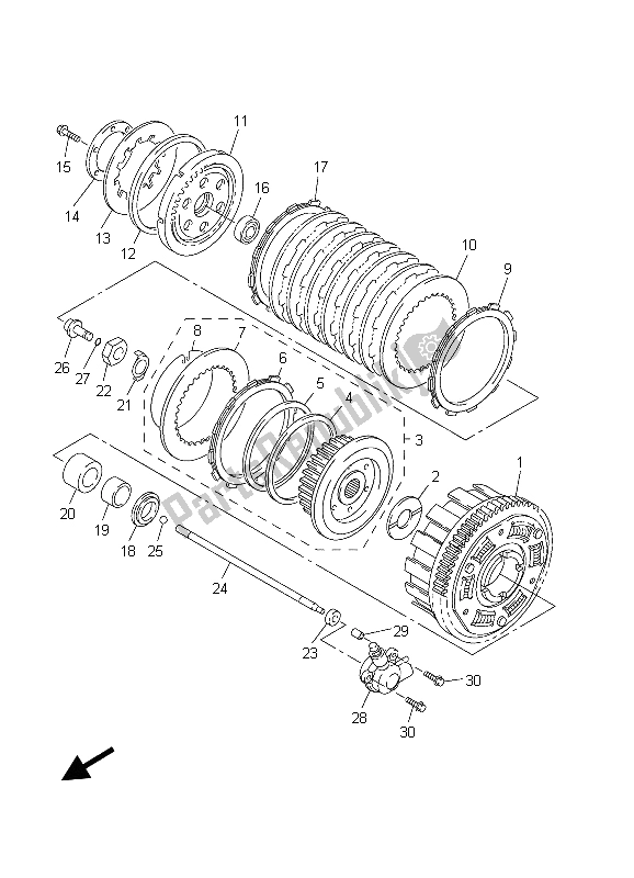 All parts for the Clutch of the Yamaha FJR 1300 2003