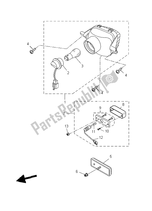 All parts for the Taillight of the Yamaha WR 125X 2009