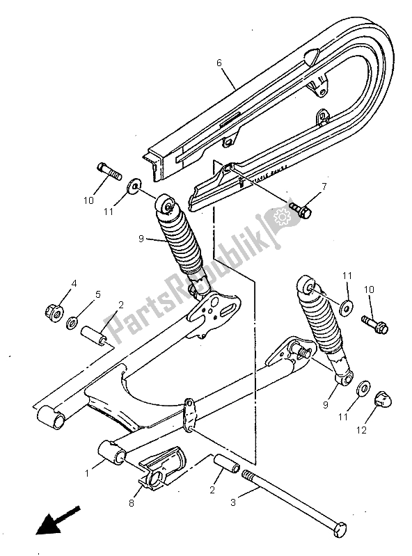 Alle onderdelen voor de Achterarm & Ophanging van de Yamaha SR 125 1999