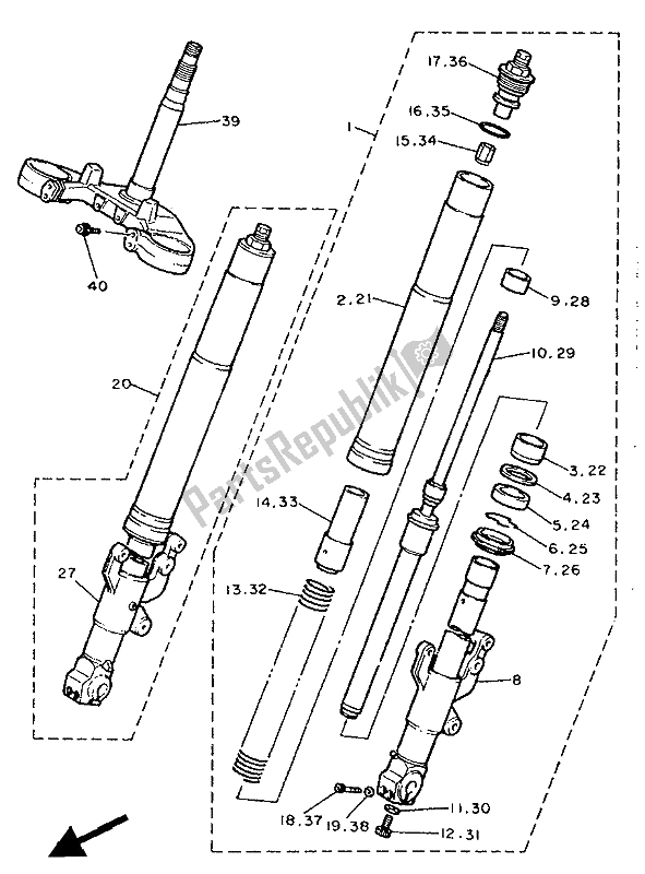 Toutes les pièces pour le Fourche Avant du Yamaha FZR 1000 1991