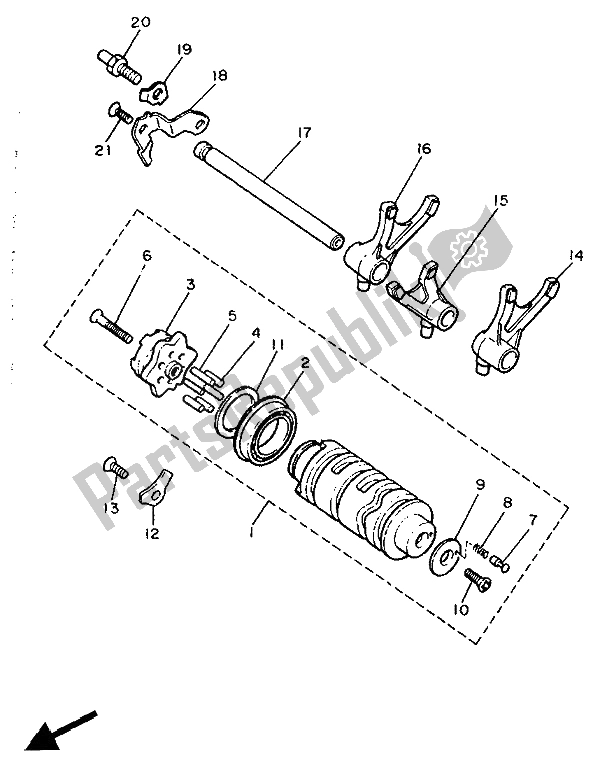 All parts for the Shift Cam & Fork of the Yamaha XJ 600 1986