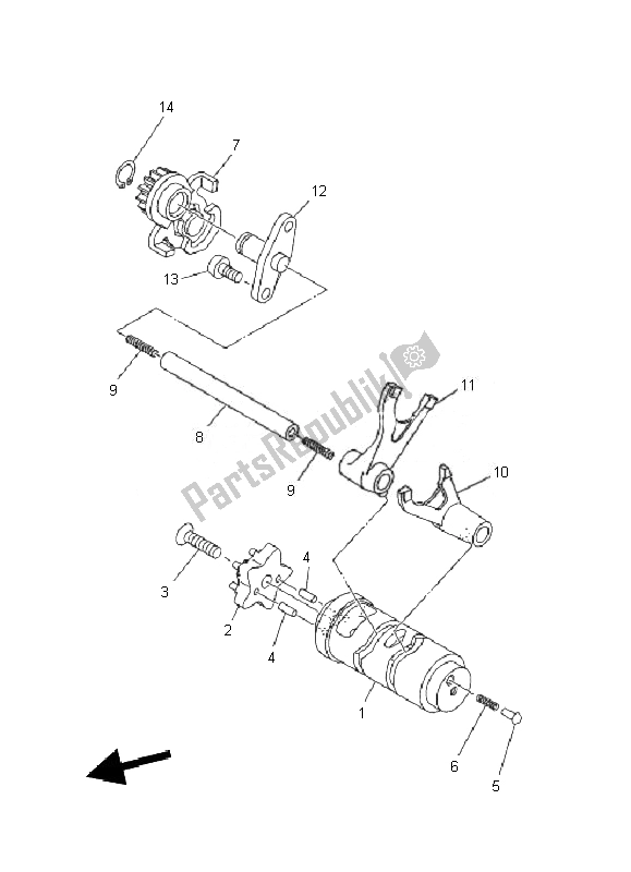 All parts for the Shift Cam & Fork of the Yamaha TT R 110E 2010