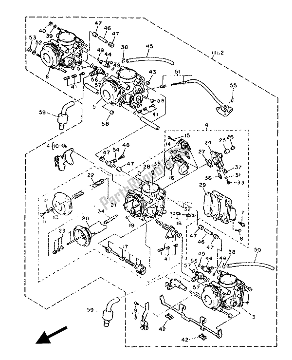 Alle onderdelen voor de Plaatsvervanger (carburateur) van de Yamaha FZR 1000 1990