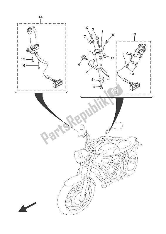 Tutte le parti per il Impugnatura Interruttore E Leva del Yamaha XSR 700 2016