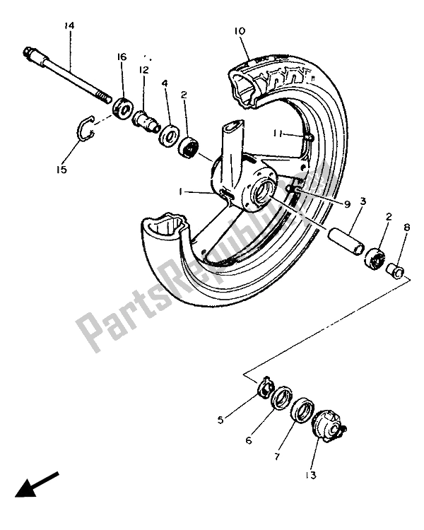 Alle onderdelen voor de Voorwiel van de Yamaha FZR 750 RW 1989
