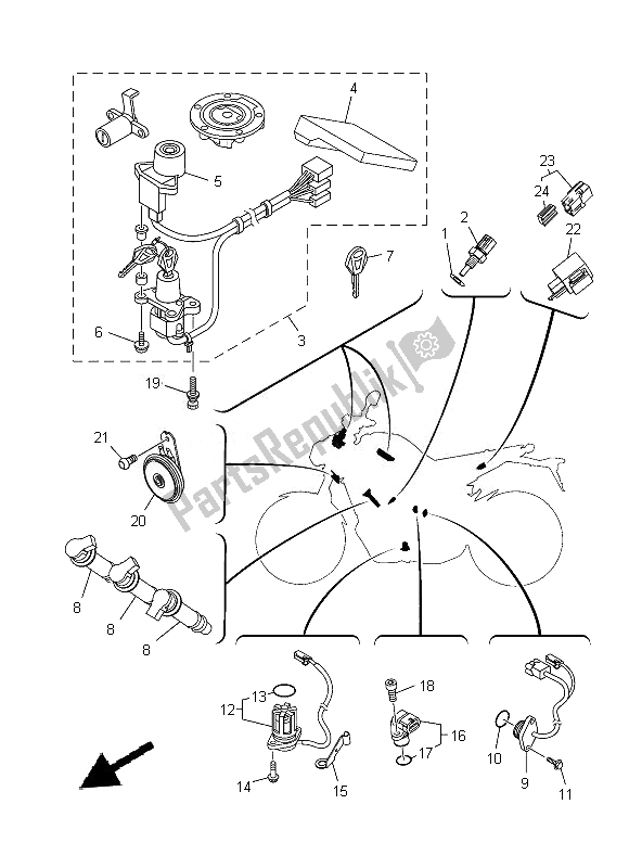 Alle onderdelen voor de Elektrisch 2 van de Yamaha MT 09 900 2014