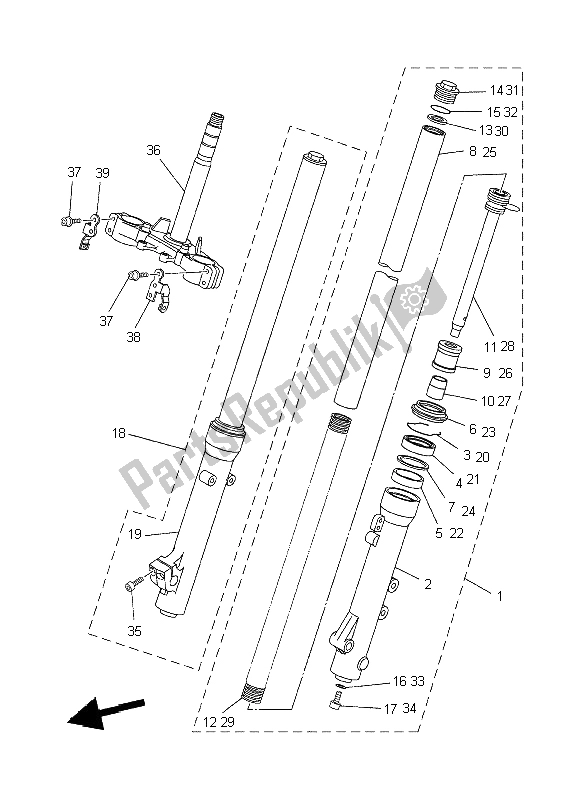 All parts for the Front Fork of the Yamaha XT 660R 2004