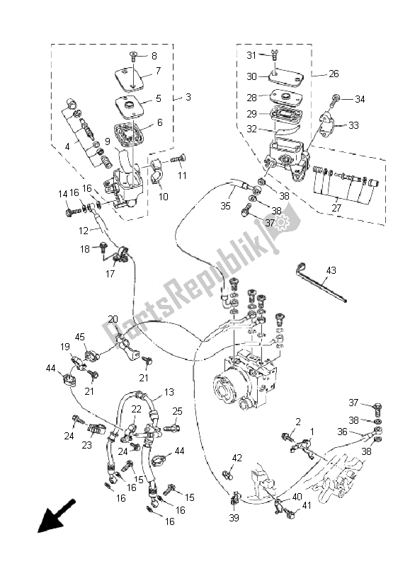 All parts for the Front Master Cylinder of the Yamaha XP 500A T MAX 2007