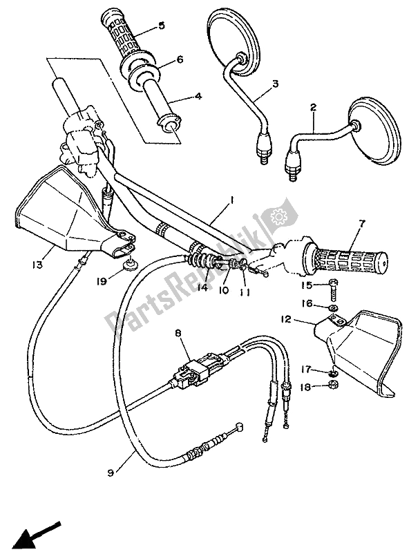 All parts for the Steering Handle & Cable of the Yamaha DT 125R 1990