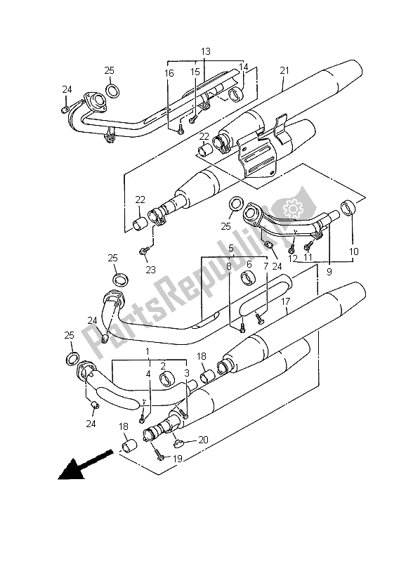 All parts for the Exhaust of the Yamaha XVZ 1300A Royalstar 2000