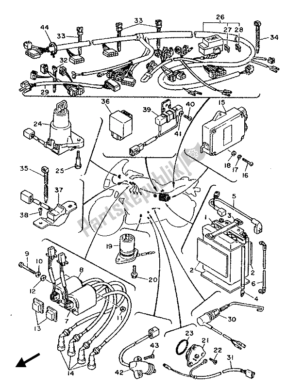 Todas as partes de Elétrica 2 do Yamaha FJ 1200 1987