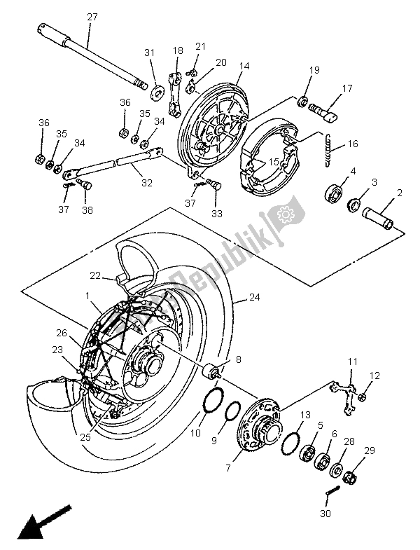 All parts for the Rear Wheel of the Yamaha XV 750 Virago 1996