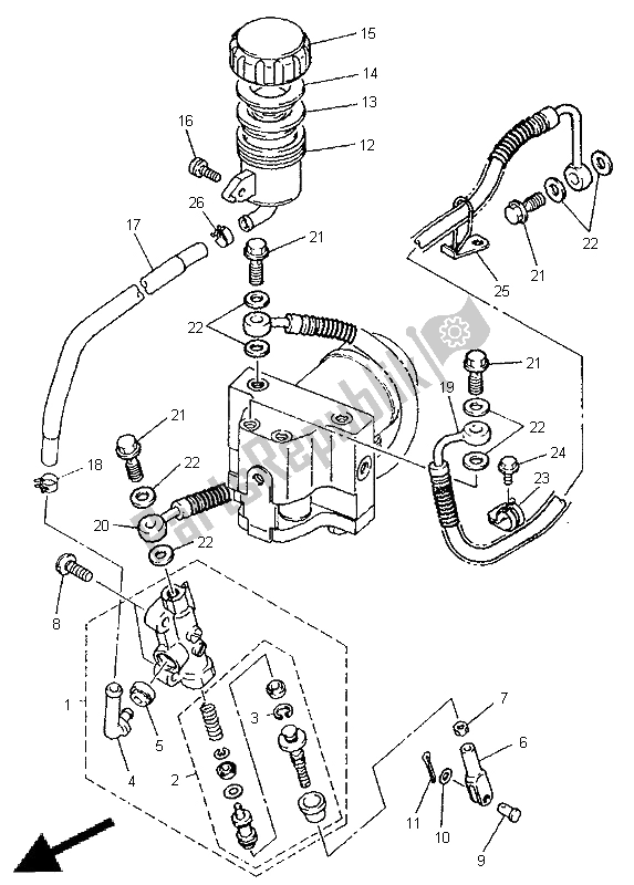 Toutes les pièces pour le Maître-cylindre Arrière 2 du Yamaha GTS 1000A 1998