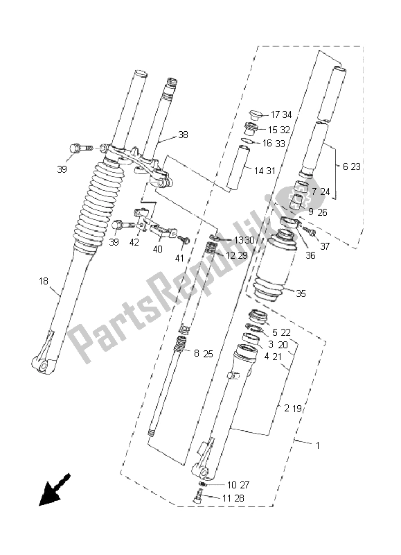 Todas as partes de Garfo Dianteiro (sw) do Yamaha TT R 125 SW LW 2005