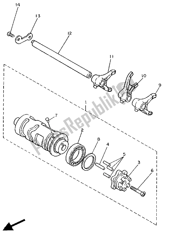 All parts for the Shift Cam & Fork of the Yamaha XV 1100 Virago 1991