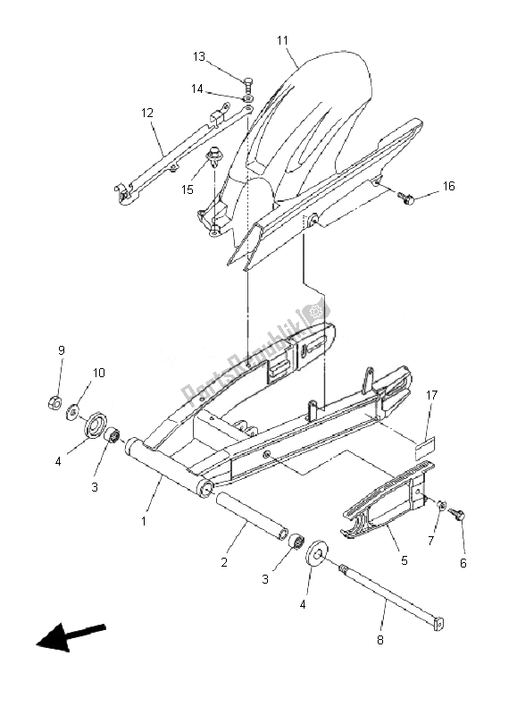 All parts for the Rear Arm of the Yamaha FZ6 Nahg 600 2007