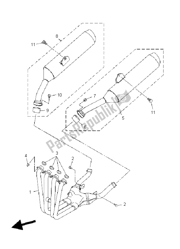 Tutte le parti per il Scarico del Yamaha FJR 1300A 2009