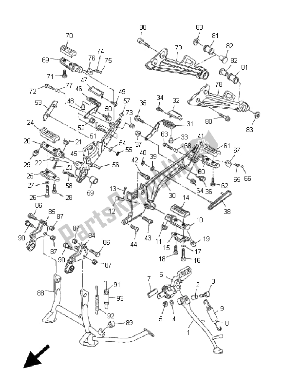 All parts for the Stand & Footrest of the Yamaha FJR 1300A 2008