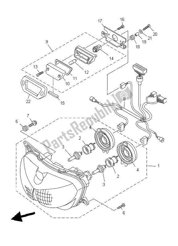 Alle onderdelen voor de Koplamp van de Yamaha TDM 900 2009