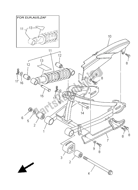 All parts for the Rear Arm & Suspension of the Yamaha TT R 110E 2015