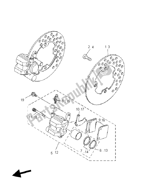 All parts for the Front Brake Caliper of the Yamaha YFM 350F Grizzly 2X4 2007