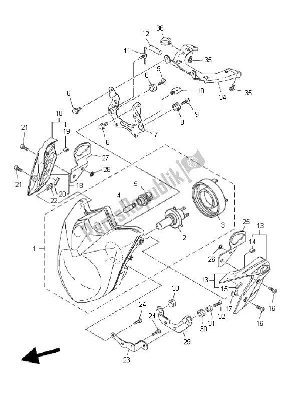 All parts for the Headlight of the Yamaha XJ6N 600 2011