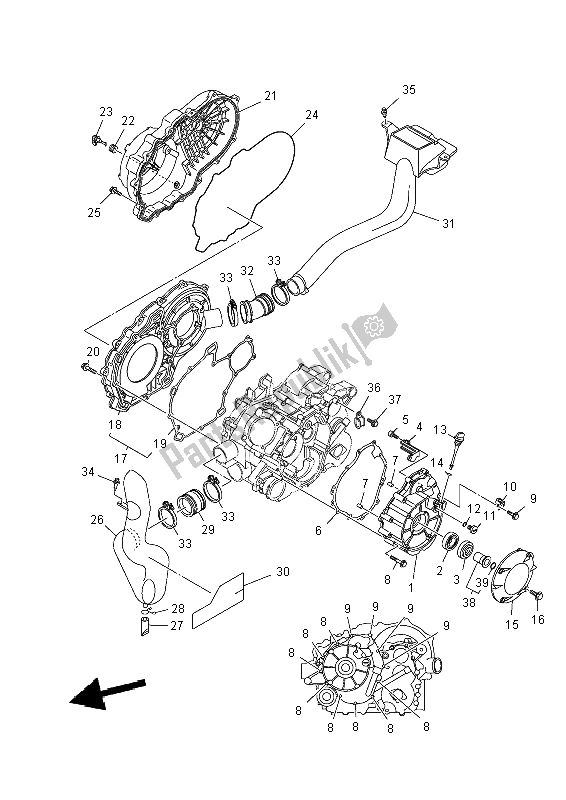 All parts for the Crankcase Cover 1 of the Yamaha YFM 350 DE Grizzly 2014